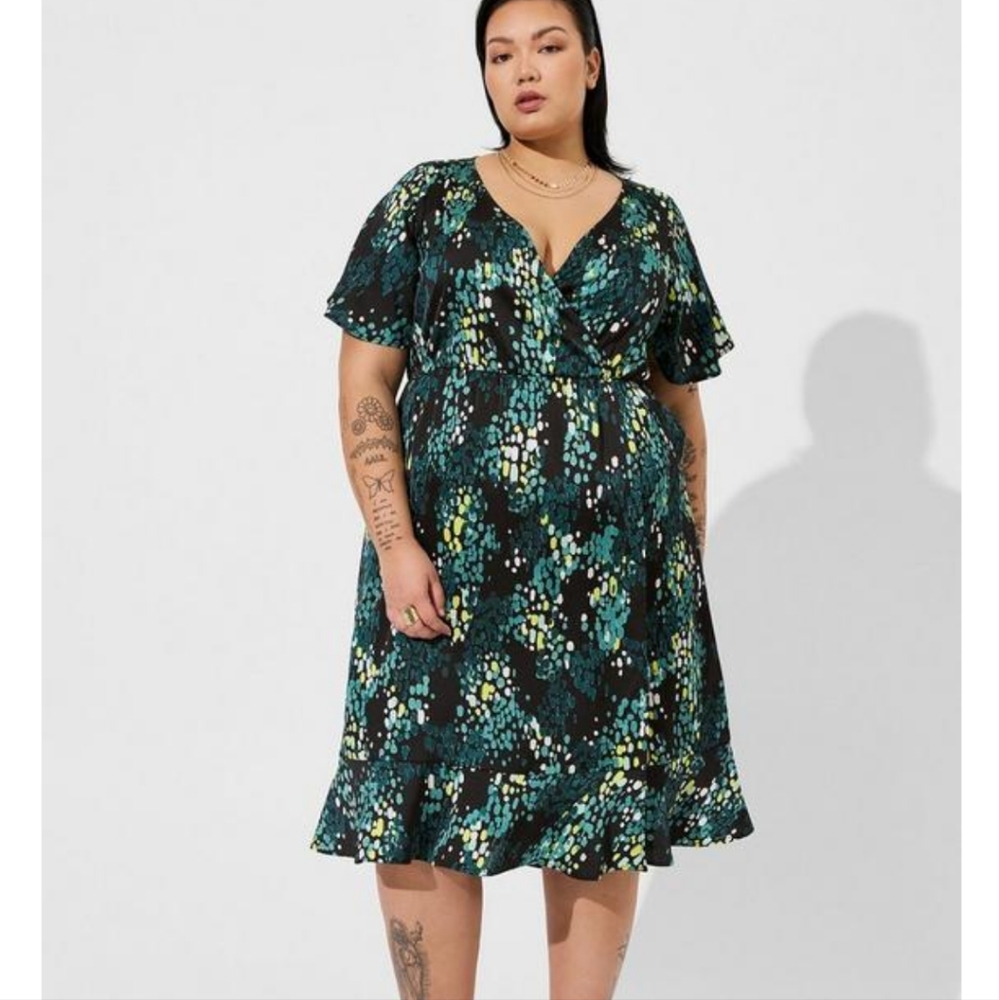 Midi Flutter Sleeve Wrap Dress